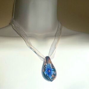 Elegant Glass Pendant Necklace with Floral Design